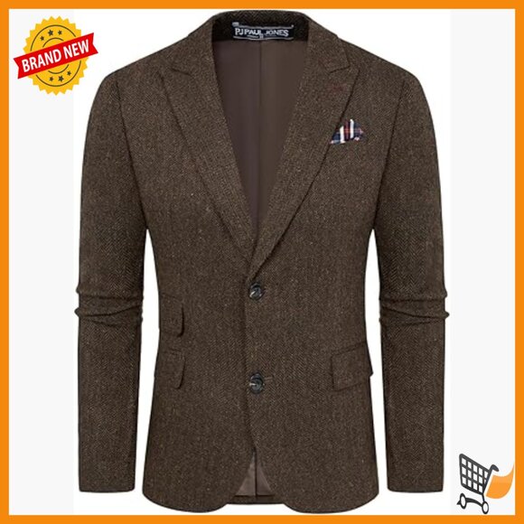 Men's Wool Blend Tweed Blazer Sport Coat Regular Fit Long Sleeve
